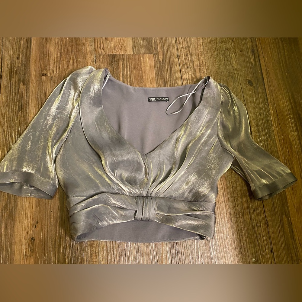 Zara silver metallic crop top. Silky soft,
side zipped crop top.